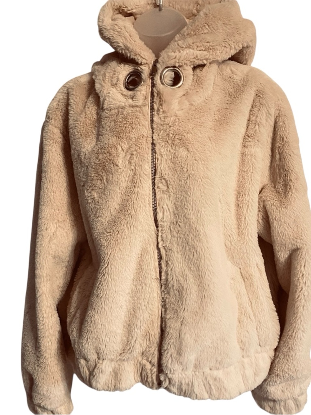 Hooded Fluffy Zippered Jacket Size L